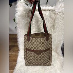 Autjentic Gucci Monogram Tote with Sherry Line Handles